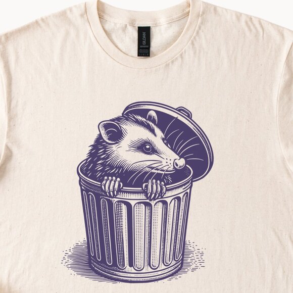 Opossum in Trash Can Funny Graphic T-Shirt - Picture 2 of 4